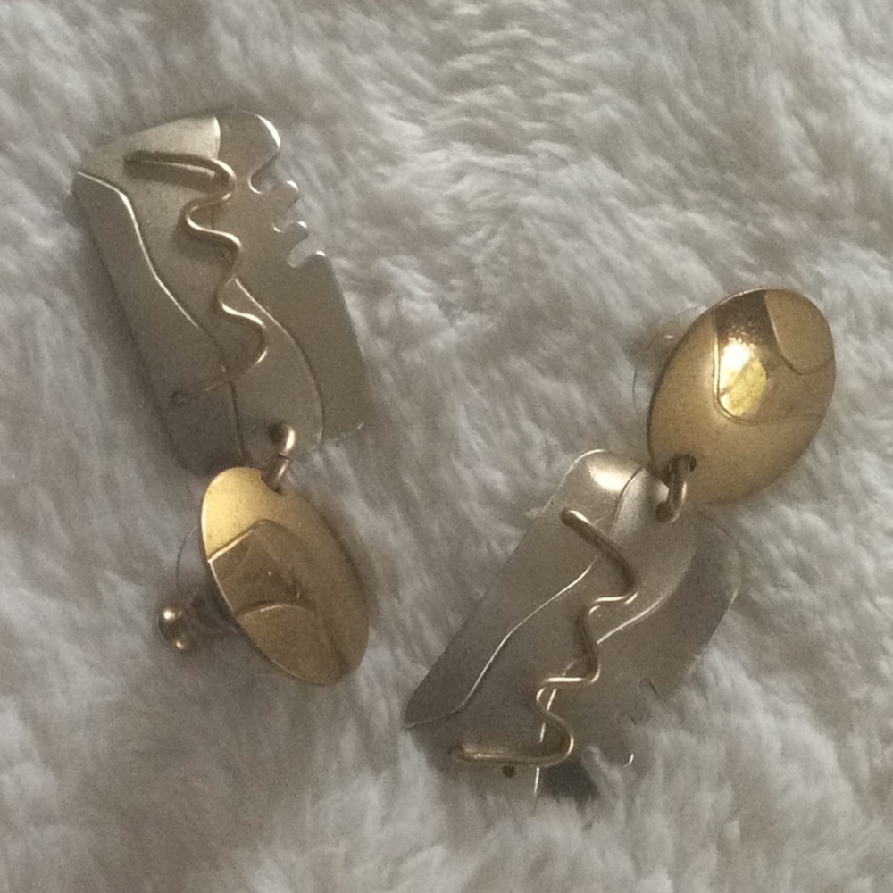 David Badman Sterling Silver Mixed Metal Earrings Vintage - Picture 3 of 8